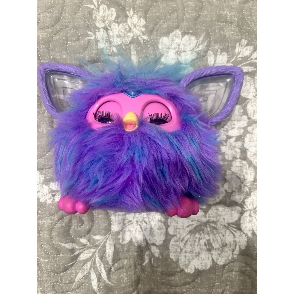 Furby Boom Purple Plush Tie Dye Interactive Toy 2023 Glowing Ears USED Tested